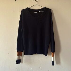 Women’s Black Sweater with Striped Cuffs